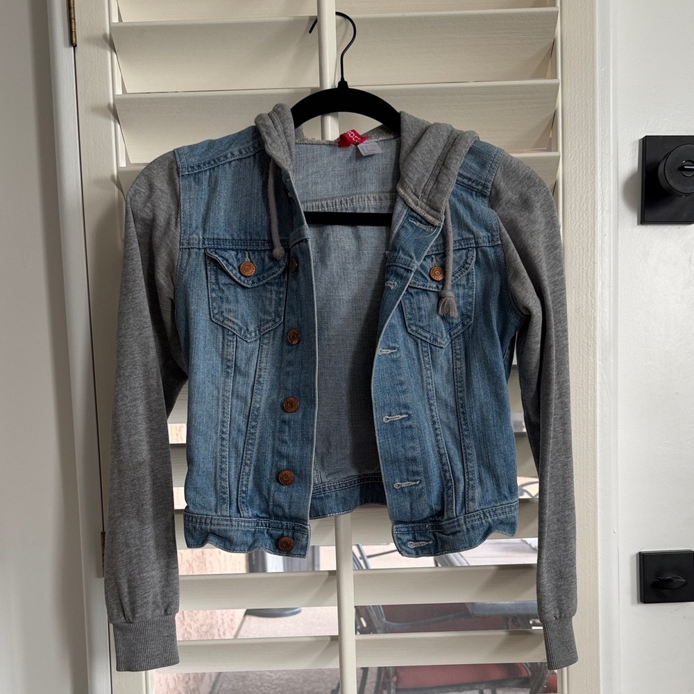 H&M Blue Denim Jacket with Gray Sleeves